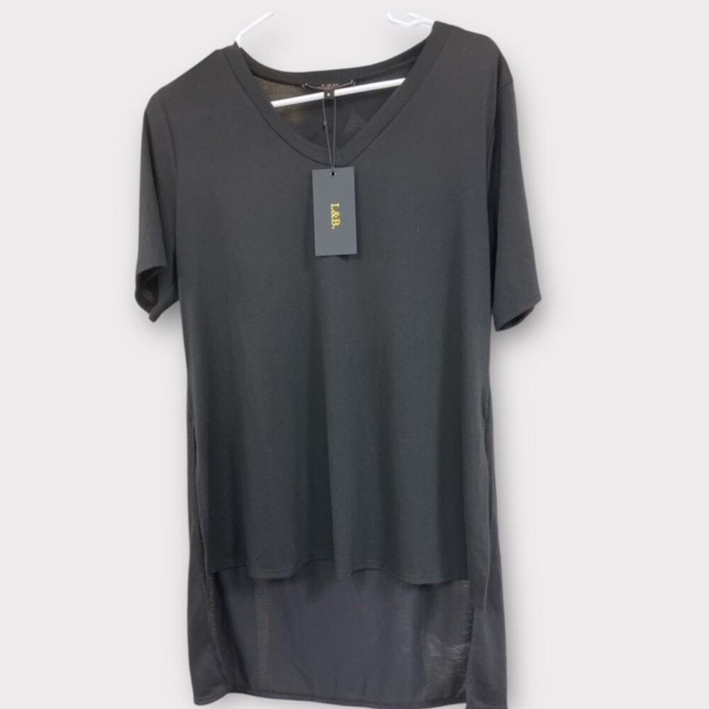 L & B Women's  V-Neck Short Sleeve Pullover Black Size S
